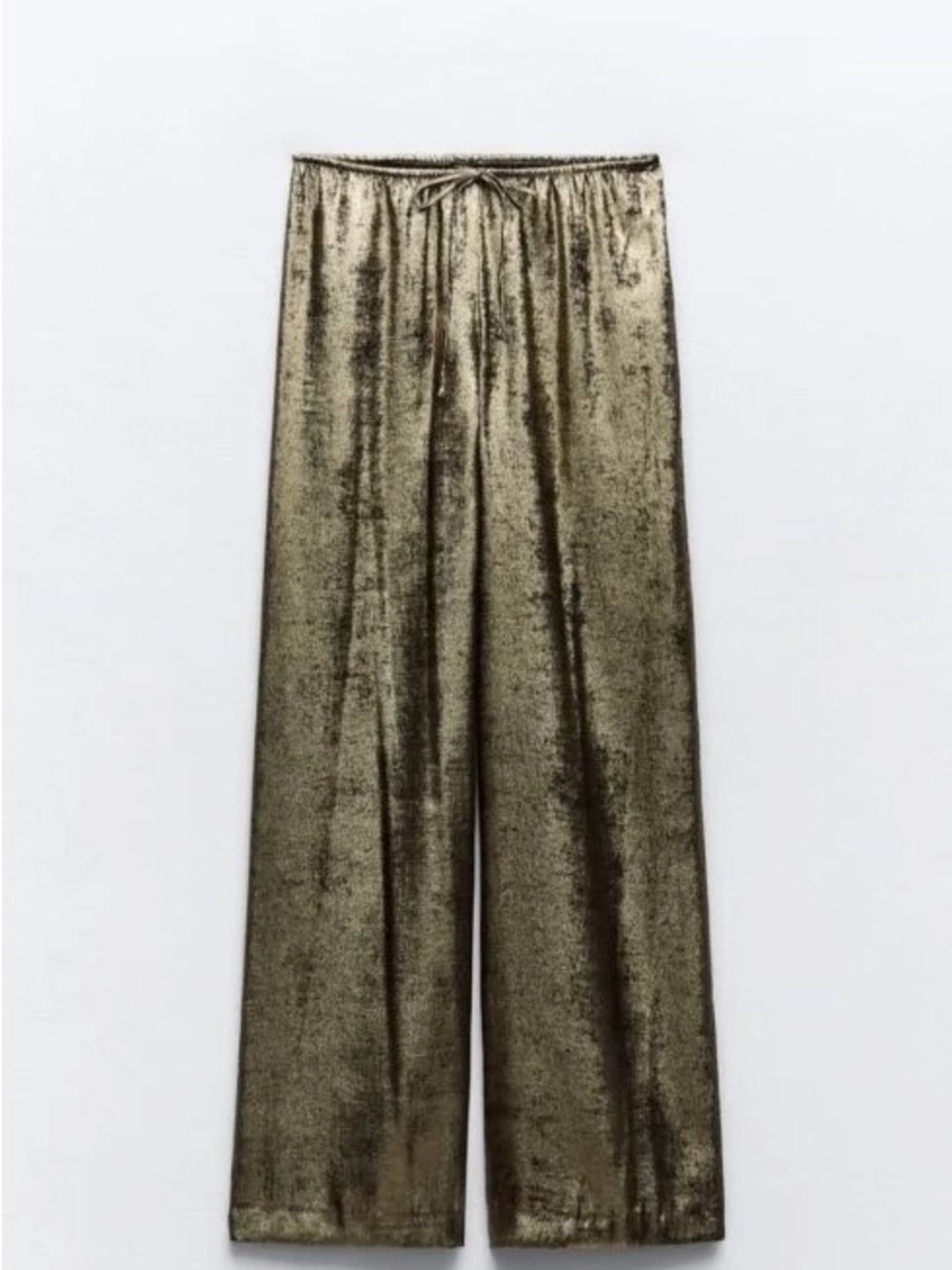 Zara Metallic Gold Silky Wide-Leg Pants